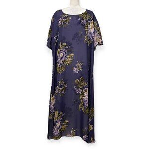 Olivia Floral Maxi Dress Women’s Plus Size 24W Purple Chiffon Overlay Short Slee